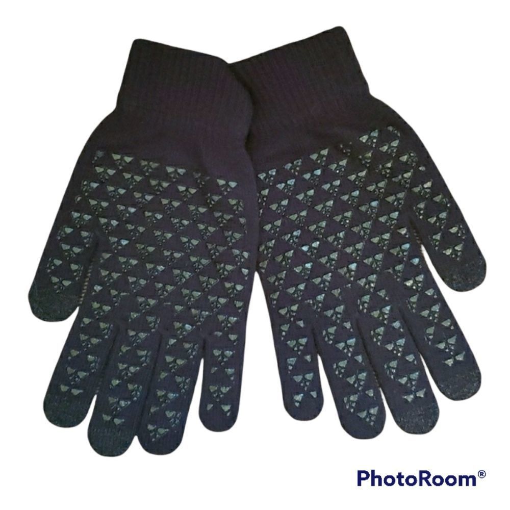 Black Unisex Knit 5-Finger Grippy Touch Screen Cell Phone Tech Winter Gloves